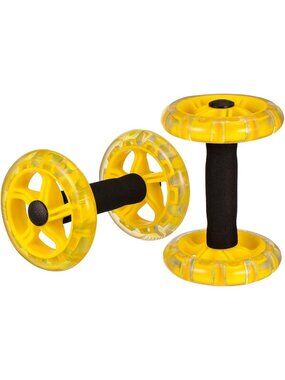 2 PCS Yellow Dual Ab Roller Wheels Set Non Slip Abdominal Core Workout Tool